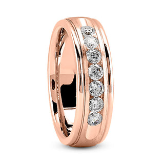 Cameron Men's Diamond Wedding Ring Round Cut Channel Set in 14K Pink Gold