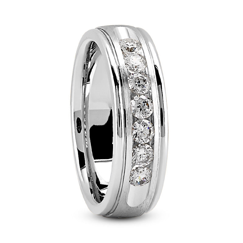 Adrian Men's Diamond Wedding Ring Round Cut Channel Set in 14K White Gold