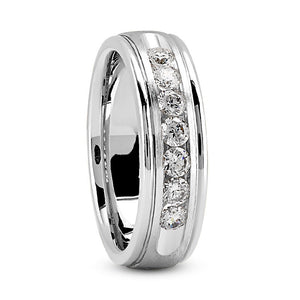 Cameron Men's Diamond Wedding Ring Round Cut Channel Set in 14K White Gold
