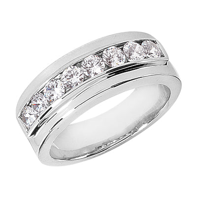ETHAN Men's Diamond Wedding Ring Round Cut Channel Set in 14K White Gold