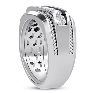 David Men's Diamond Wedding Ring Round Cut Rope in 14K White Gold  ANGLE