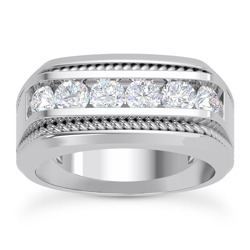 David Men's Diamond Wedding Ring Round Cut Rope in 14K White Gold 