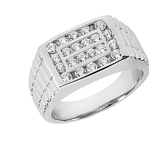 Luke Men's Diamond Wedding Ring Round Cut Beading in 14K White Gold