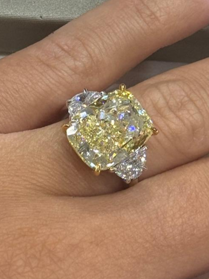 Madeline 10 Carat Fancy Yellow Elongated Cushion Cut Diamond Engagement Ring