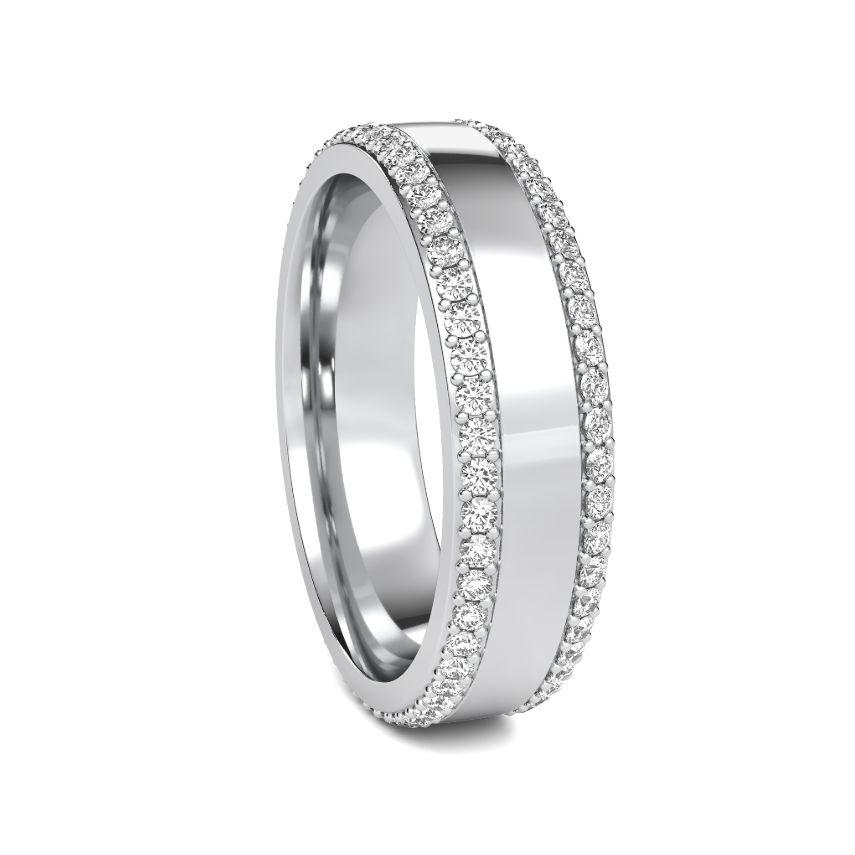 2 row diamond Mens Wedding Wedding Band with small diamonds on the edge