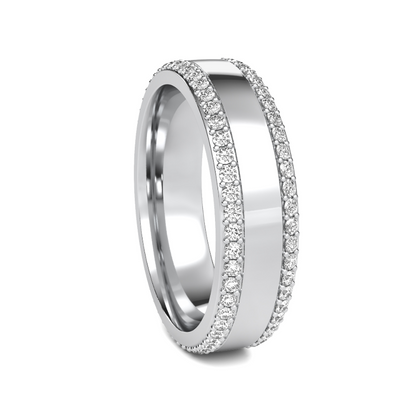 2 row diamond Mens Wedding Wedding Band with small diamonds on the edge