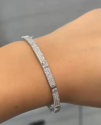 Maarka 2 Carat Mixed Cut Diamond Bangle Bracelet in 14k White/Rose Gold