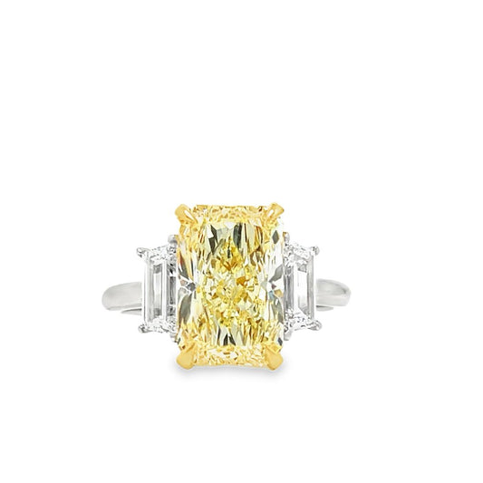 Taya 4 Carat Yellow Radiant Cut Three Stone Diamond Engagement Ring GIA