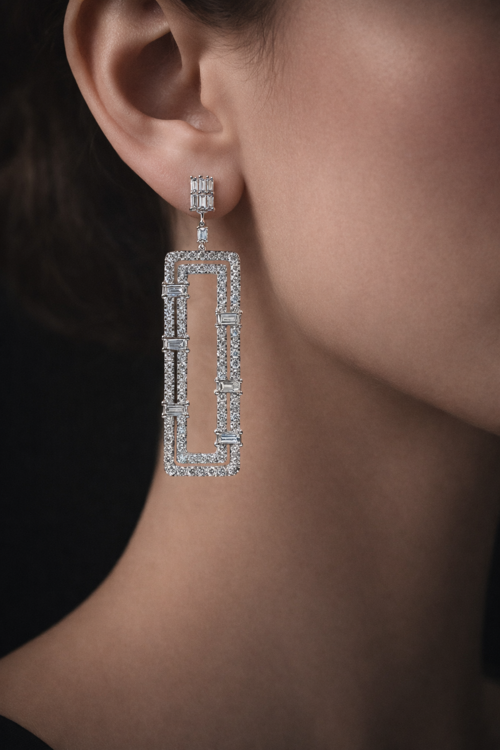 Vida 12 Carat Rectangular Shape Hanging Earrings in 14k White Gold