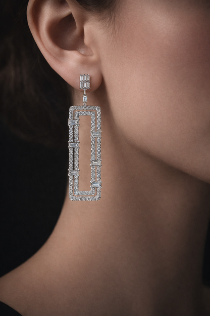 Vida 12 Carat Rectangular Shape Hanging Earrings in 14k White Gold