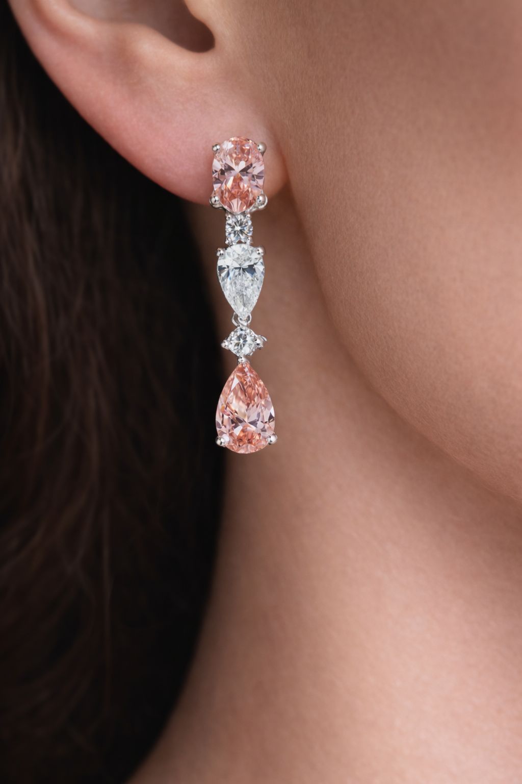 Zaniyah 7 Carats Lab Grown Fancy Vivid Pink Diamond Drop Earrings in 18K White Gold