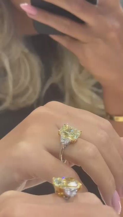 Madeline 10 Carat Fancy Yellow Elongated Cushion Cut Diamond Engagement Ring