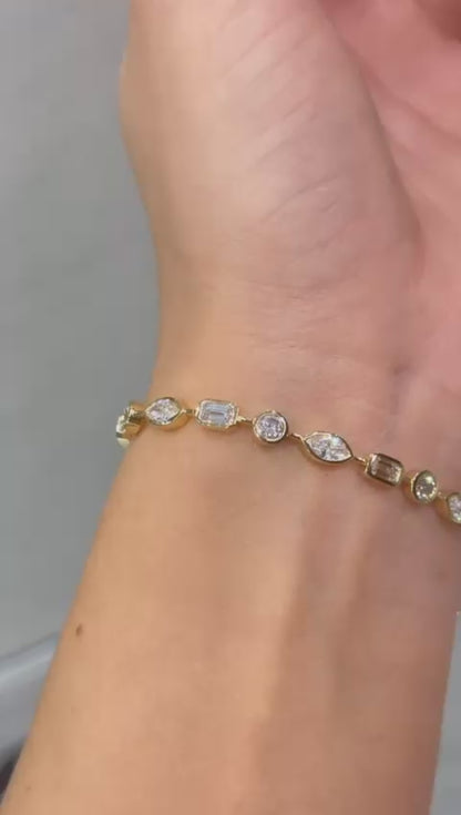 Laarni 5 Carat Combined Mix Shape Lab Grown Diamond Bezel Bracelet in 14k Yellow Gold