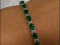 Celesia 12.75 Carats Emerald Cut Zambian Green Emerald and Diamond Tennis Bracelet in 18k White Gold Video