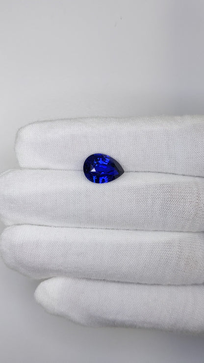 5.21 Carat Pear Cut Heat Royal Blue Sapphire Loose Gemstone Video 1