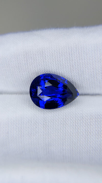 5.21 Carat Pear Cut Heat Royal Blue Sapphire Loose Gemstone Video 2