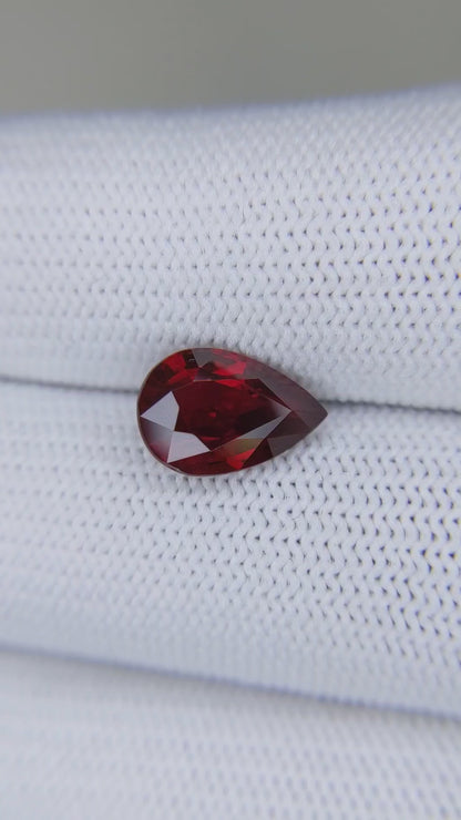 3.09 Carats Pear Cut Heat Pigeon Blood Red Ruby Loose Gemstone TIGL Video 2