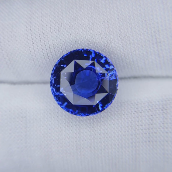 7.58 Carat Round Cut Heat Medium Blue Sapphire Loose Gemstone Video 1