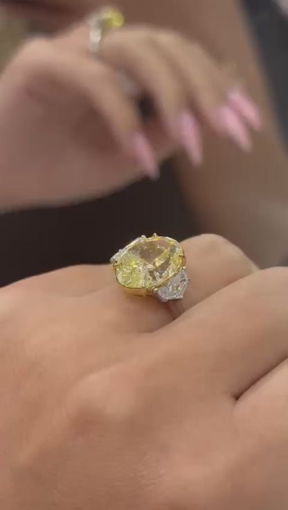 Madisen 9 Carat Fancy Light Yellow Oval Cut Diamond Engagement Ring