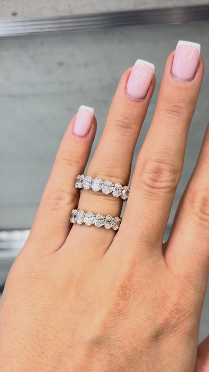 Lean 3.50 - 13 Carat Oval Cut Lab Grown Diamond Eternity Band in 14k White Gold