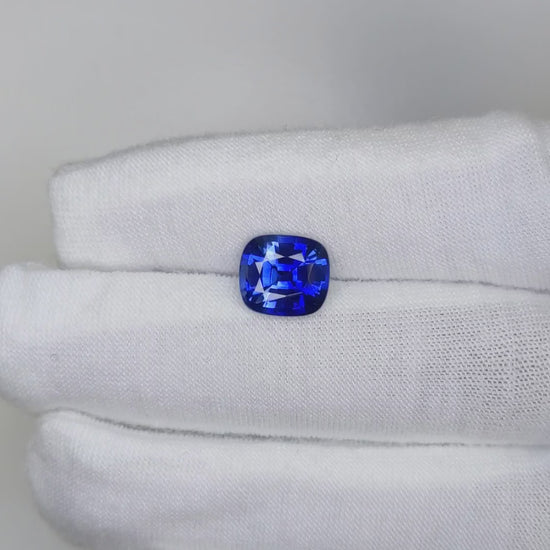 3.96 Carat Cushion Cut Heat Vivid Blue Sapphire Loose Gemstone Video 2