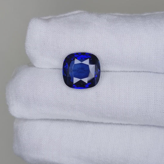 7.12 Carat Cushion Cut Heat Royal Blue Sapphire Loose Gemstone Video 3