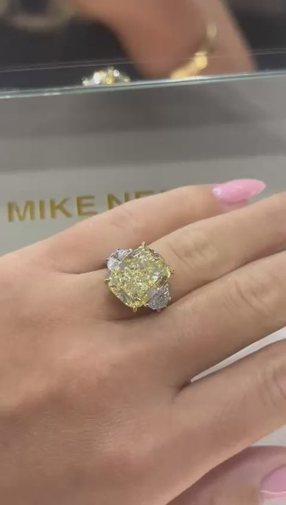 Madeline 10 Carat Fancy Yellow Elongated Cushion Cut Diamond Engagement Ring