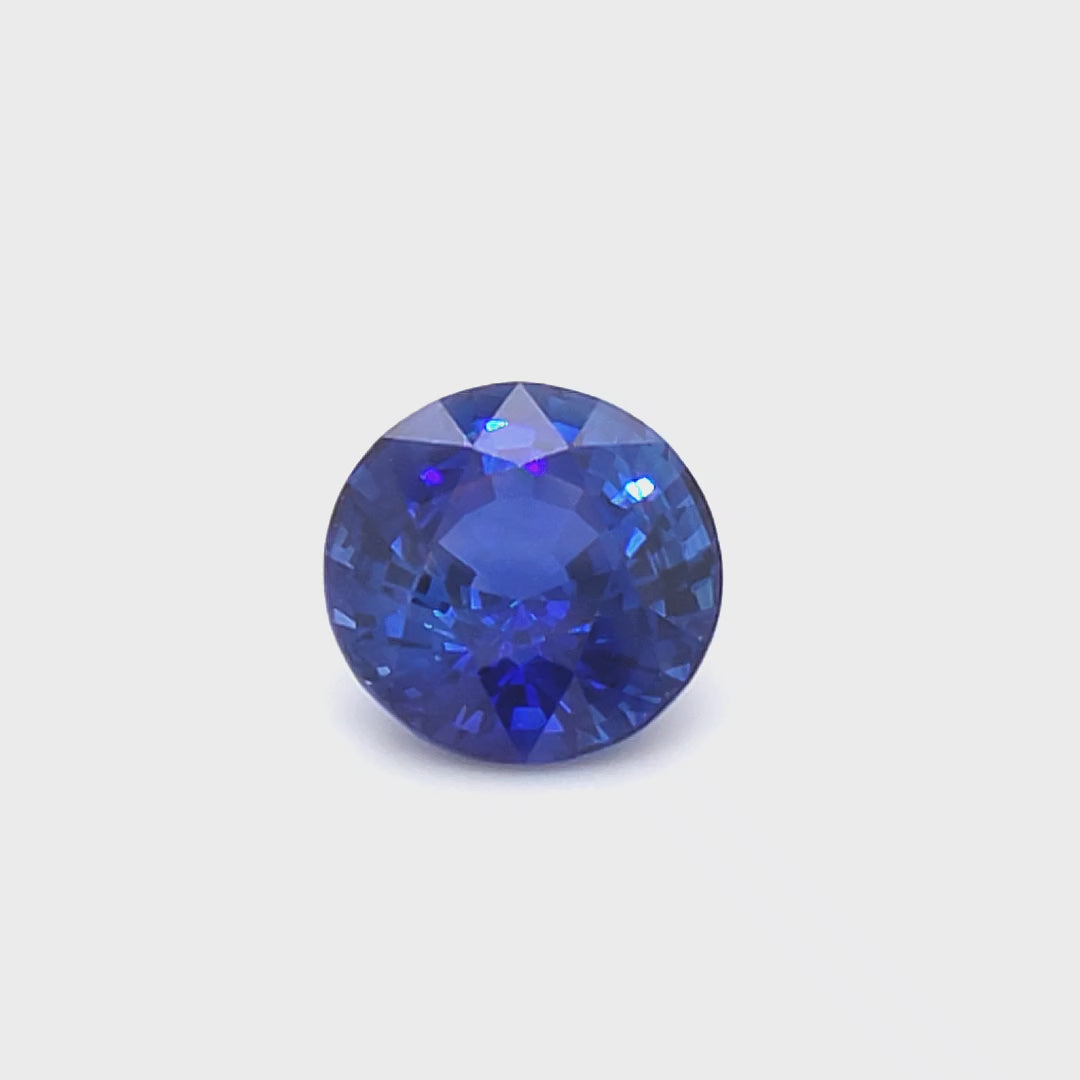 6.41 Carat Round Cut Heat Royal Blue Sapphire Loose Gemstone Video 1
