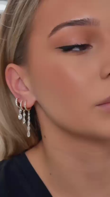 Letha 3 Carat Combine Mix Shape Lab Grown Diamond Huggie Drop Earrings Showcase Video