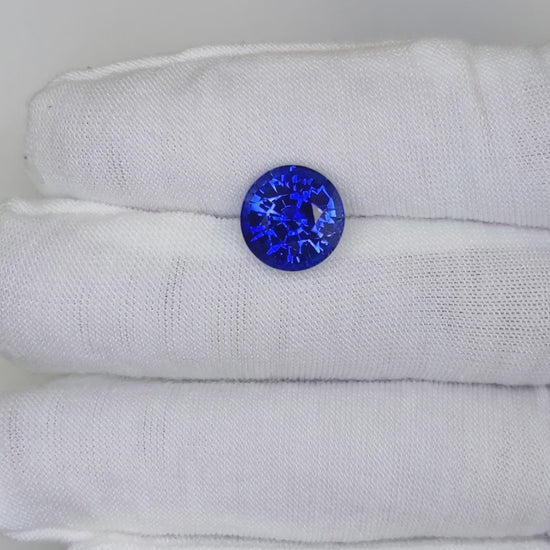 6.41 Carat Round Cut Heat Royal Blue Sapphire Loose Gemstone Video 2