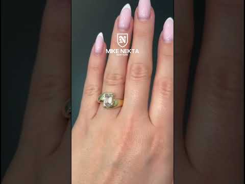Lorienna 1.13 Carat Emerald Cut Diamond Solitaire Engagement Wide Gold Band in 14k Yellow Gold Video