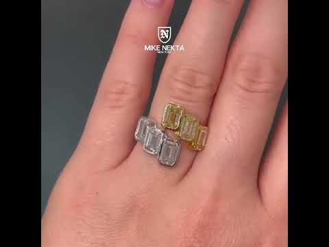 Liravelle 4.50 Carat Emerald Cut Lab Grown Multi-stone Cluster Diamond Bypass Engagement Ring in 14k Two Tone White/Yellow Gold Video