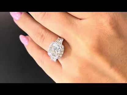 LAPSI 5 Carat G VS1 Cushion Cut Lab Grown Diamond Engagement Ring Halo Three Stone  IGI Certified