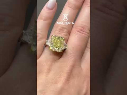 Briony 10 Carat Radiant Cut Fancy Intense Yellow Diamond Ring in Platinum