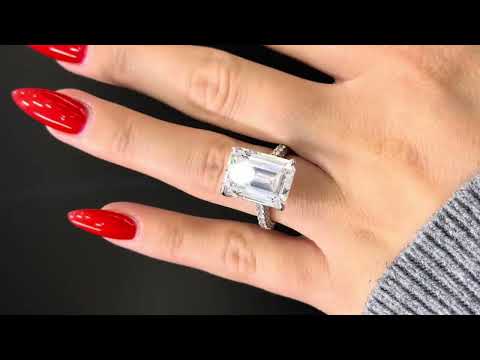 Bianca 12 Carats E VVS1 Emerald Cut Diamond Engagement Ring in 18k White GIA Certified By Mike Nekta
