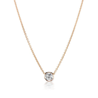 1 Carat Round Diamond in Bezel set in Rose Gold with chain front view