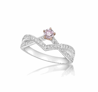 Fancy Pink Diamond Engagement Ring Round Brillant Sidestone Ring in 18K White Gold