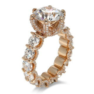 Diamond Ring Round Cut 10 Carat Sidestone Ring in 18K Rose Gold Side View
