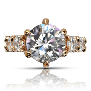 Diamond Ring Round Cut 10 Carat Sidestone Ring in 18K Rose Gold Front View