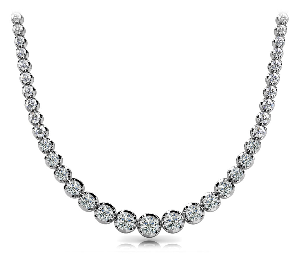 Diamond Rivera Graduated Necklace Round Shape 10 Carat  Necklace in 18K White Gold Front View