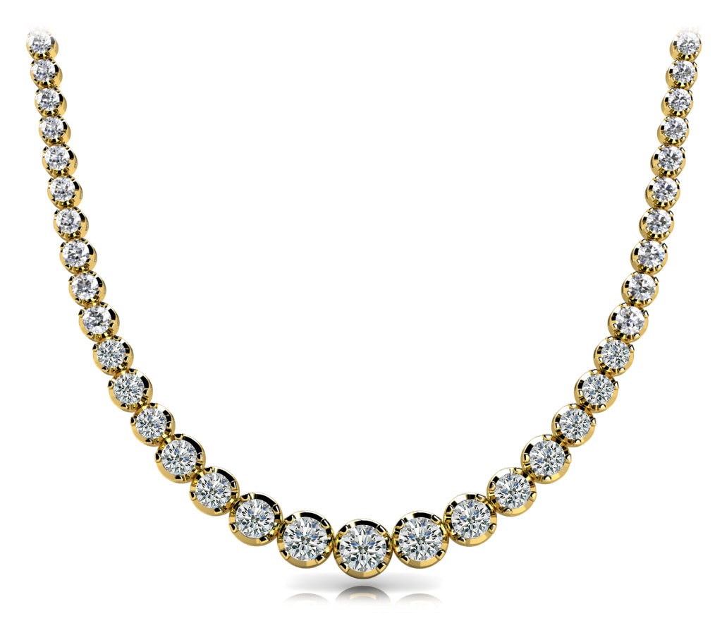Diamond Rivera Graduated Necklace Round Shape 10 Carat  Necklace in 18K Yellow Gold Front View