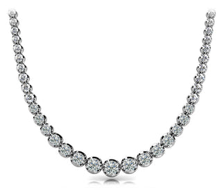 Diamond Rivera Graduated Necklace Round Shaped 10 carat in 18K White Gold Front View