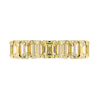 10 Carat Emerald Cut Diamond Eternity Band in 18K Yellow Gold 50 pointer Profile View