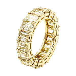 10 Carat Emerald Cut Diamond Eternity Band in 18K Yellow Gold 50 pointer Side View