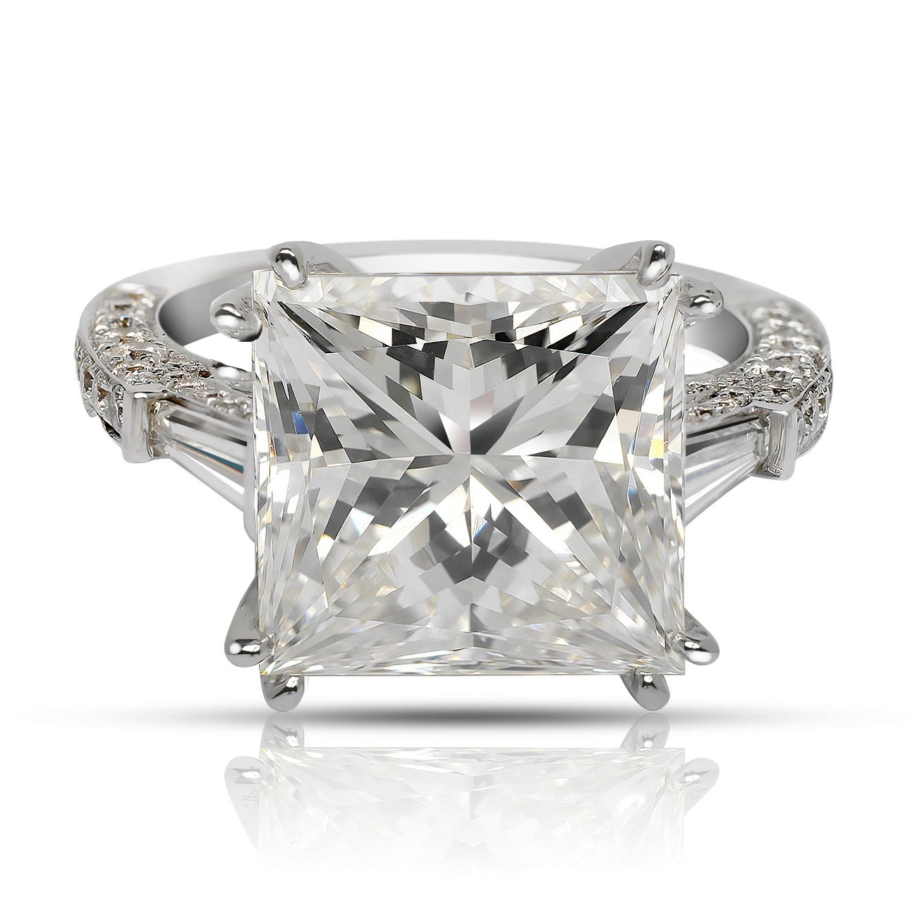 Diamond Ring Princess Cut 10 Carat Three Stone in 18K White Gold Front View