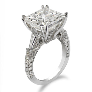 Diamond Ring Princess Cut 10 Carat Three Stone in 18K White Gold Side View