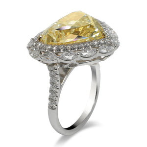 Light Yellow Diamond Ring Heart-Shaped 11 Carat Halo Ring in Platinum Side View