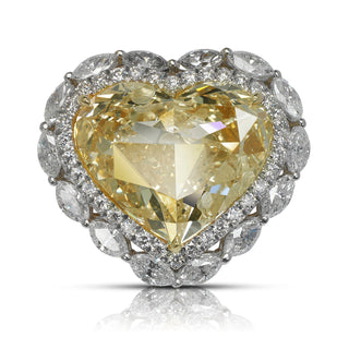 Light Yellow Diamond Ring Heart-Shaped 11 Carat Halo Ring in Platinum Front View