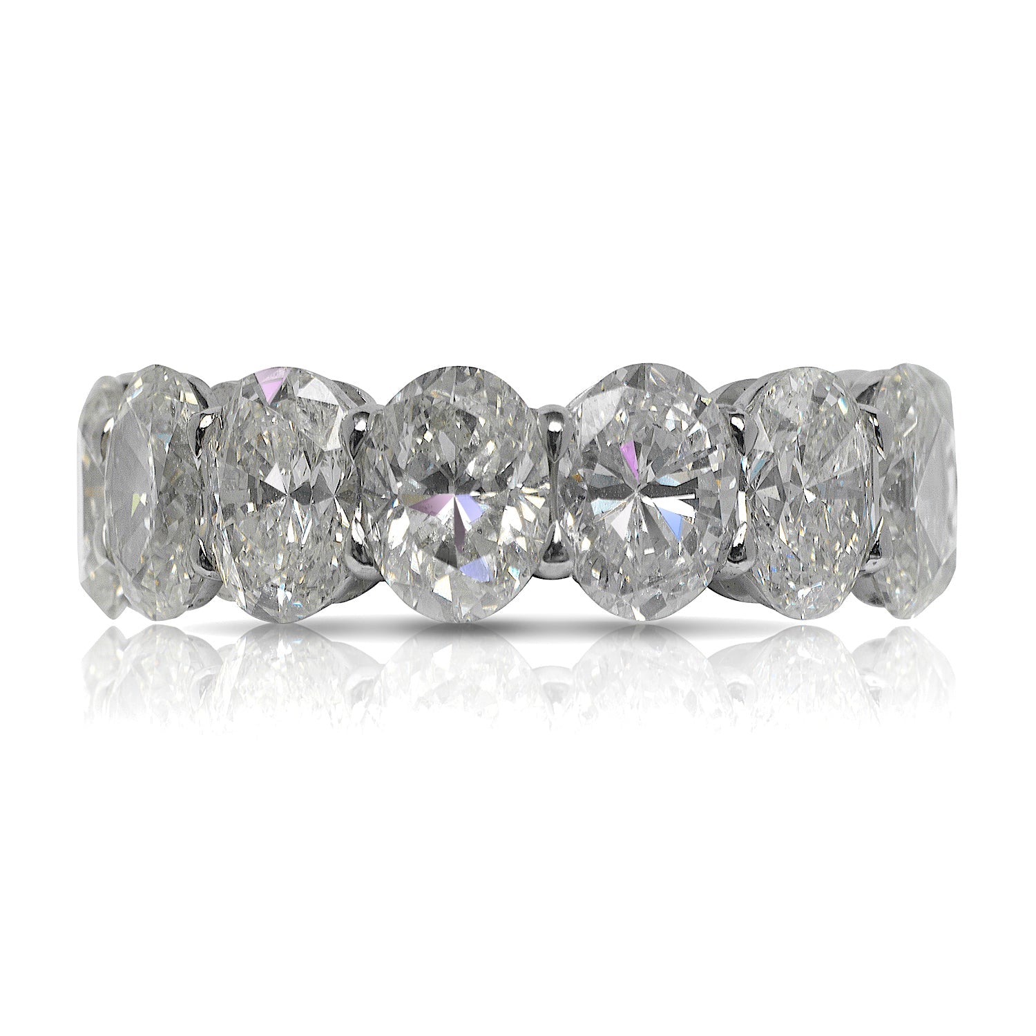 11 Carat Oval Cut Diamond Eternity Band in 18K White Gold Shared Prong 70 pointer Front View