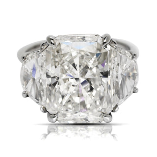 Diamond Ring Radiant Cut 11 Carat Three Stone Ring in Platinum Front View